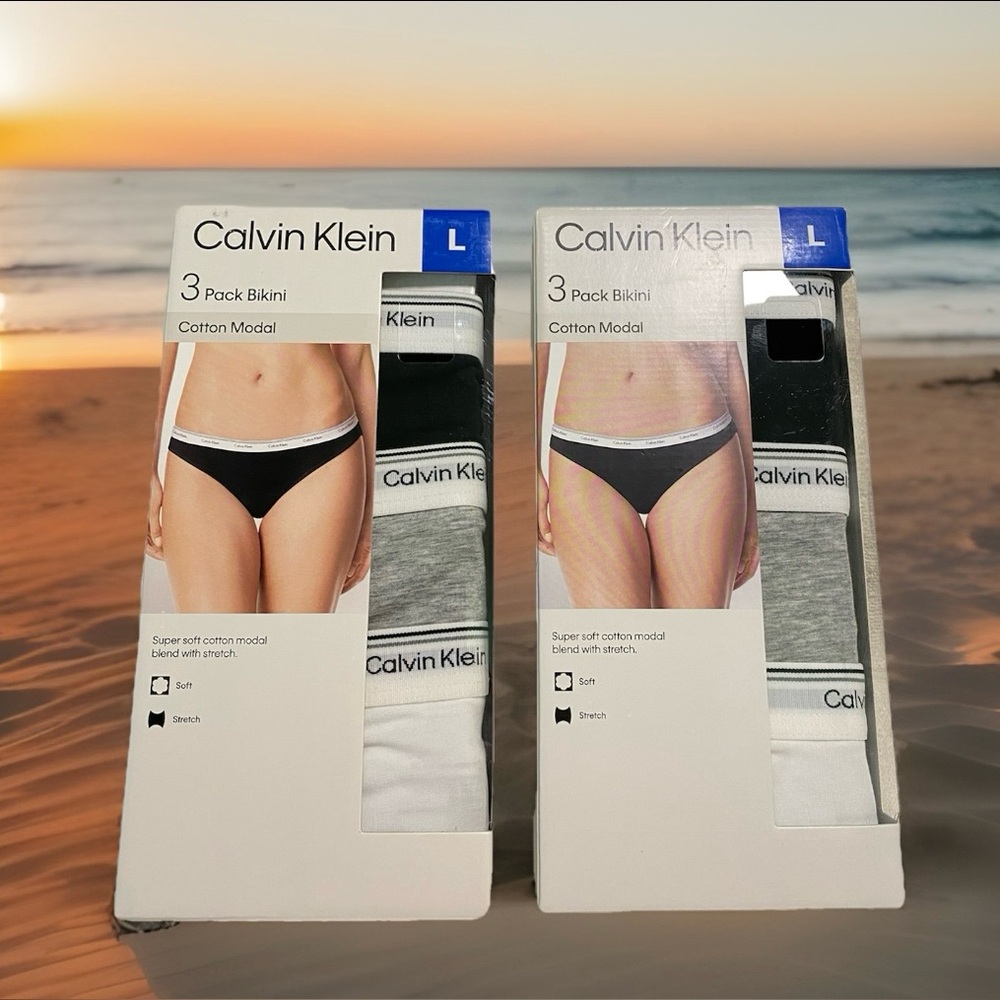 2x Calvin Klein Women’s Bikini Underwear 3 Pack Black/Gray/White Cotton